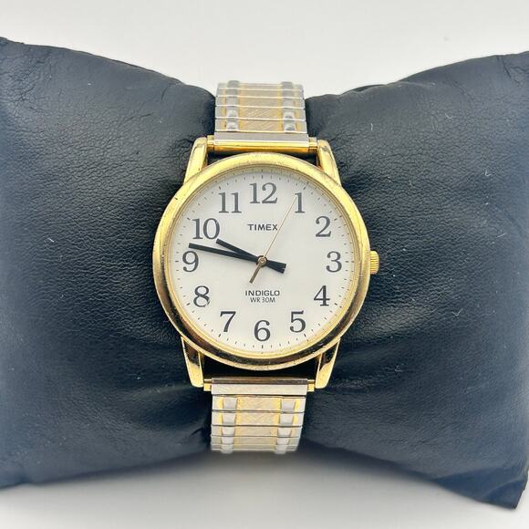 Timex Easy Reader Indiglo Gold Silver WR 30M Men’s Watch Working New Battery - Picture 1 of 8